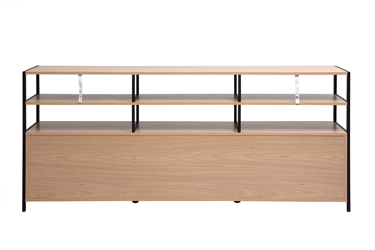 Buffet 3 portes finition bois clair ch�ne et m�tal noir L180 cm MAXENCE