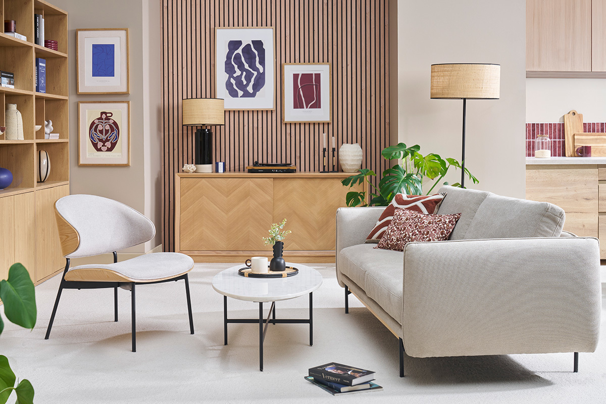 Buffet bas avec portes coulissantes en bois clair ch�ne L160 cm ARROW