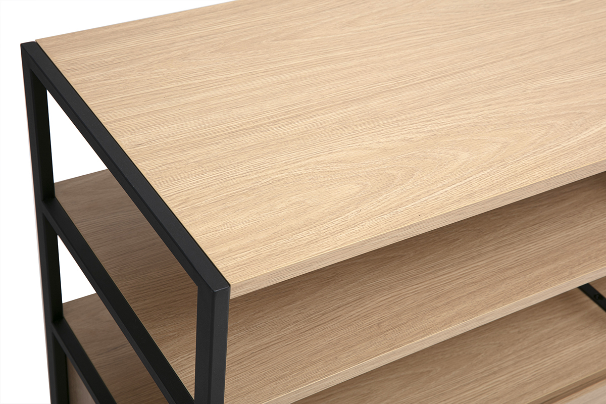 Buffet bas finition bois clair chne et mtal noir L180 cm MAXENCE