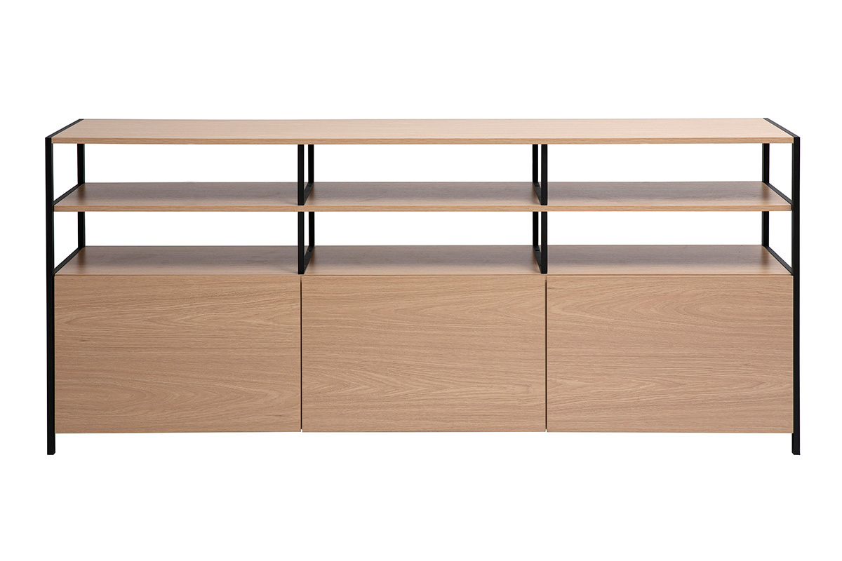 Buffet bas finition bois clair chne et mtal noir L180 cm MAXENCE