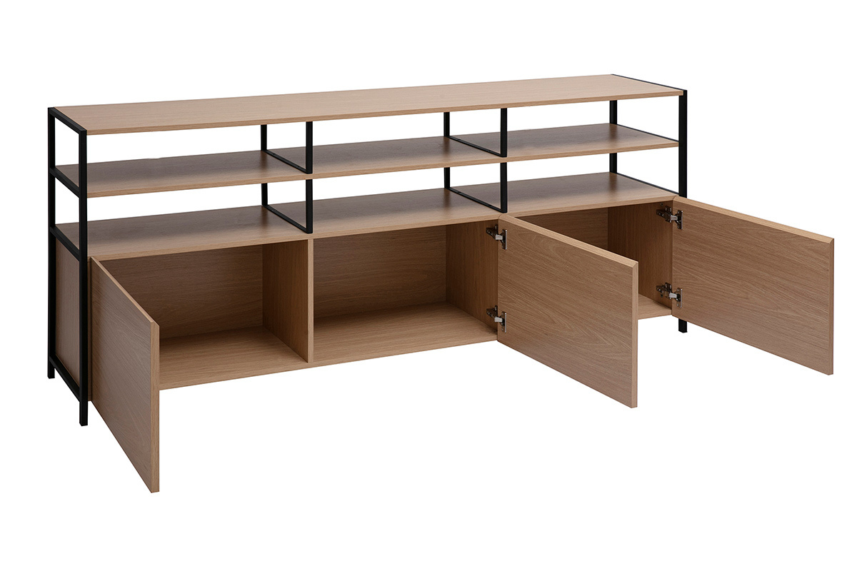 Buffet bas finition bois clair chne et mtal noir L180 cm MAXENCE