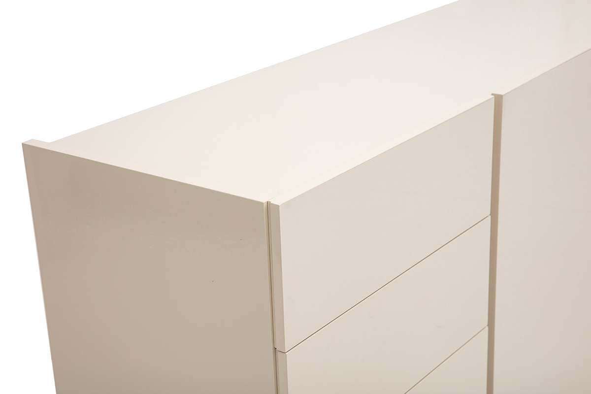 Buffet beige laqu� brillant 3 portes 4 tiroirs L200 cm ISAURE