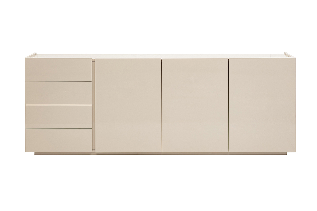 Buffet beige laqu� brillant 3 portes 4 tiroirs L200 cm ISAURE