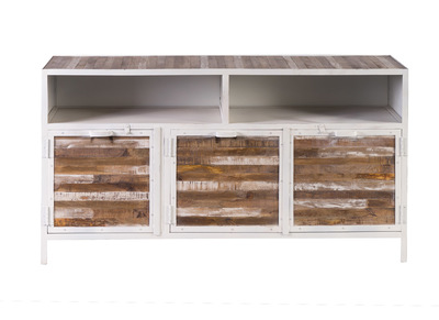 Buffet bois et m&eacute;tal blanc 150cm ROCHELLE