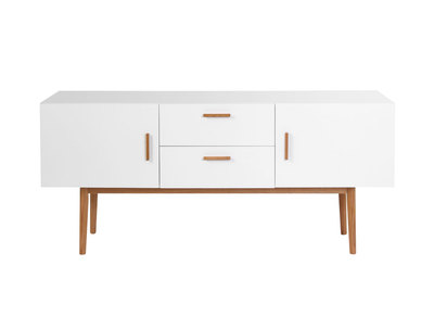 Buffet bois naturel et blanc 2 portes 2 tiroirs GILDA