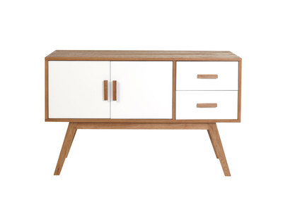 Buffet bois naturel et blanc 2 portes 2 tiroirs HELIA