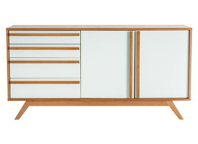 Buffet bois naturel et blanc 2 portes 4 tiroirs HELIA 