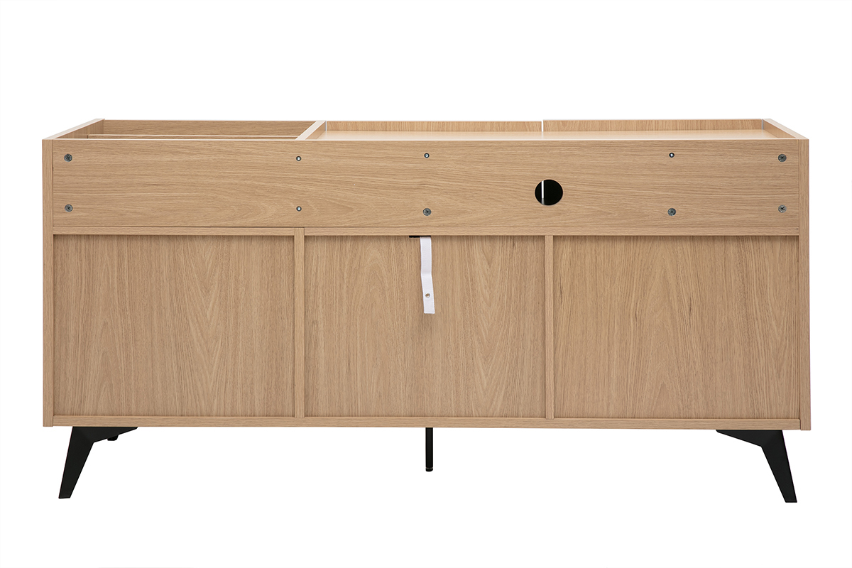 Buffet de rangement vinyles en bois clair finiton chne et mtal noir L140 cm SEDA