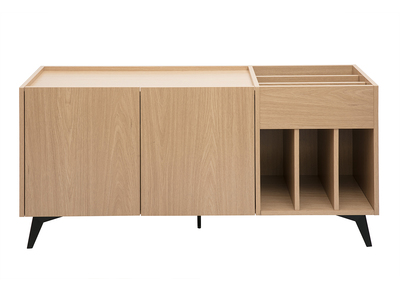 Buffet de rangement vinyles en bois clair finiton chêne et métal noir L140 cm SEDA