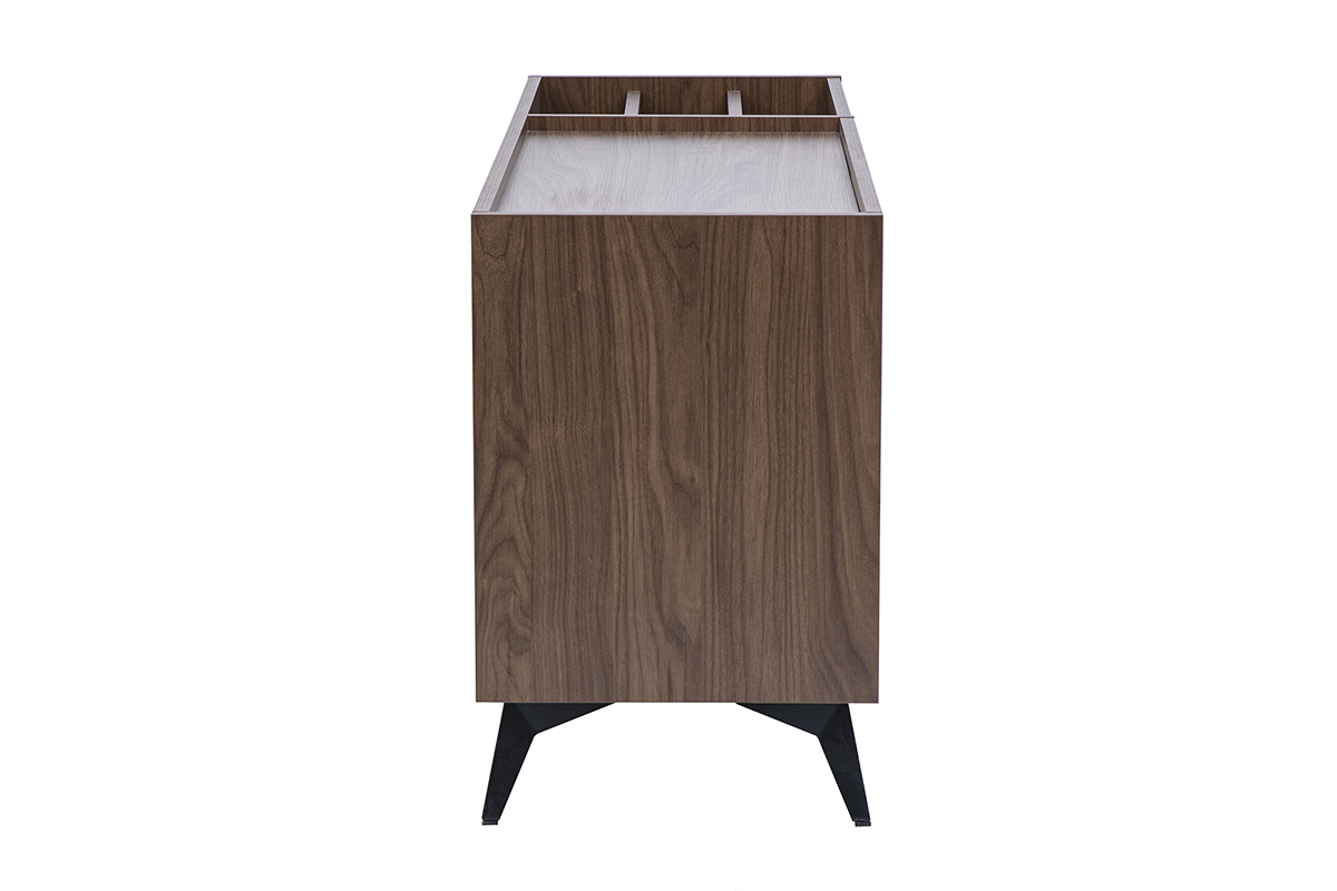 Buffet de rangement vinyles en bois fonc� finiton noyer et m�tal noir L140 cm SEDA