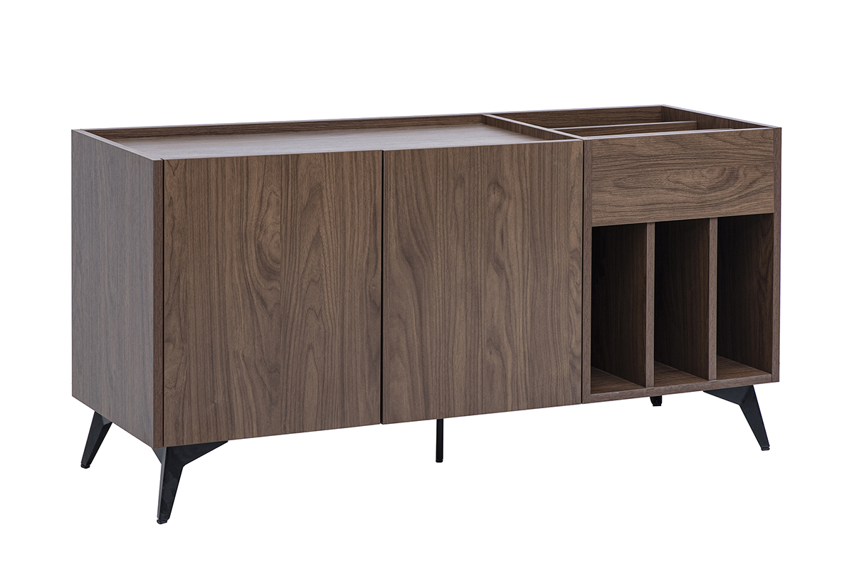Buffet de rangement vinyles en bois fonc� finiton noyer et m�tal noir L140 cm SEDA