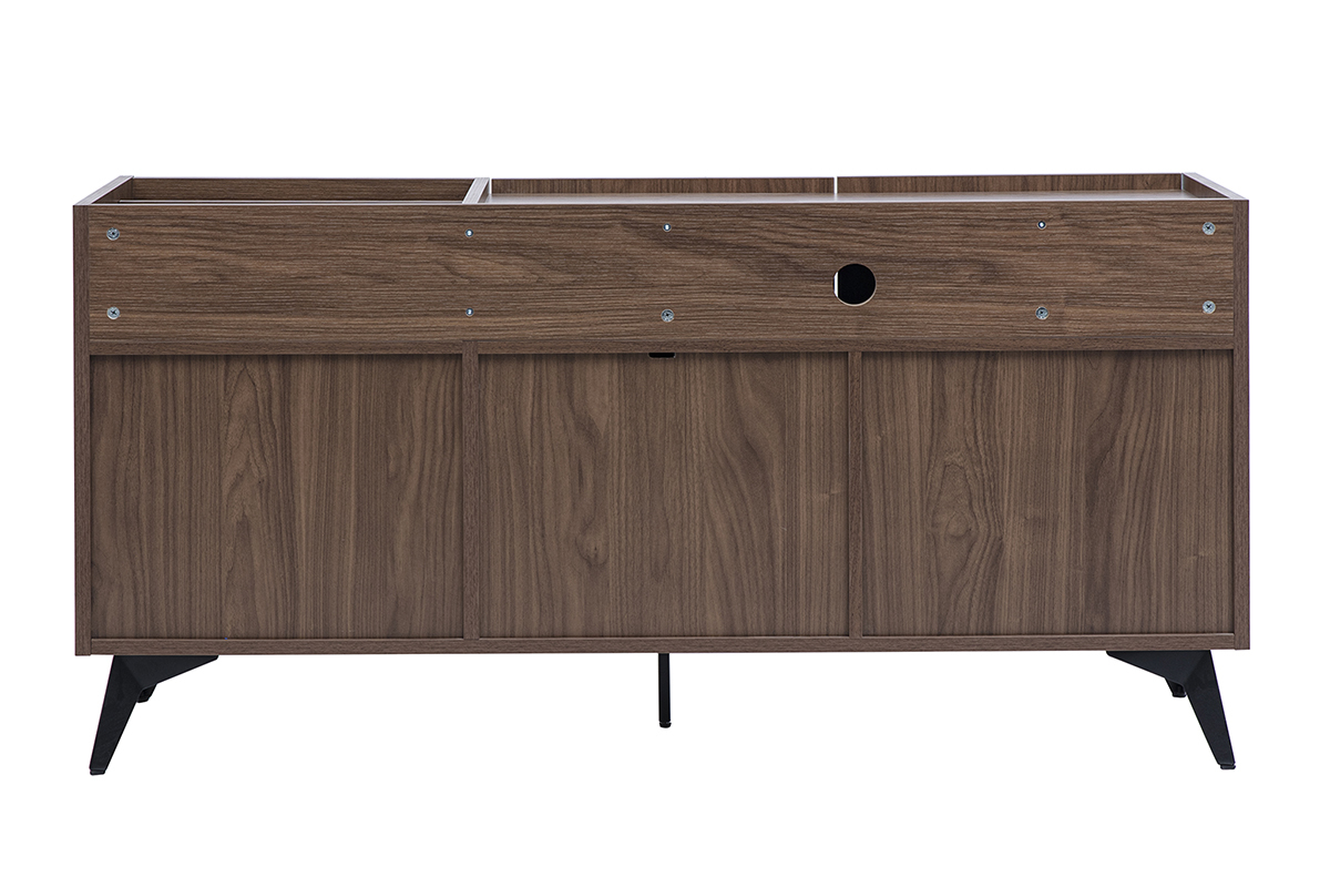 Buffet de rangement vinyles en bois fonc� finiton noyer et m�tal noir L140 cm SEDA