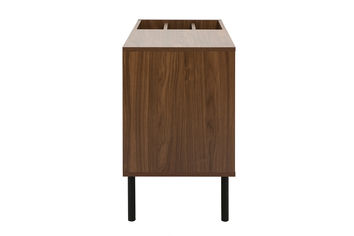 Buffet de rangement vinyles en bois fonc finiton noyer et mtal noir L90 cm KANE