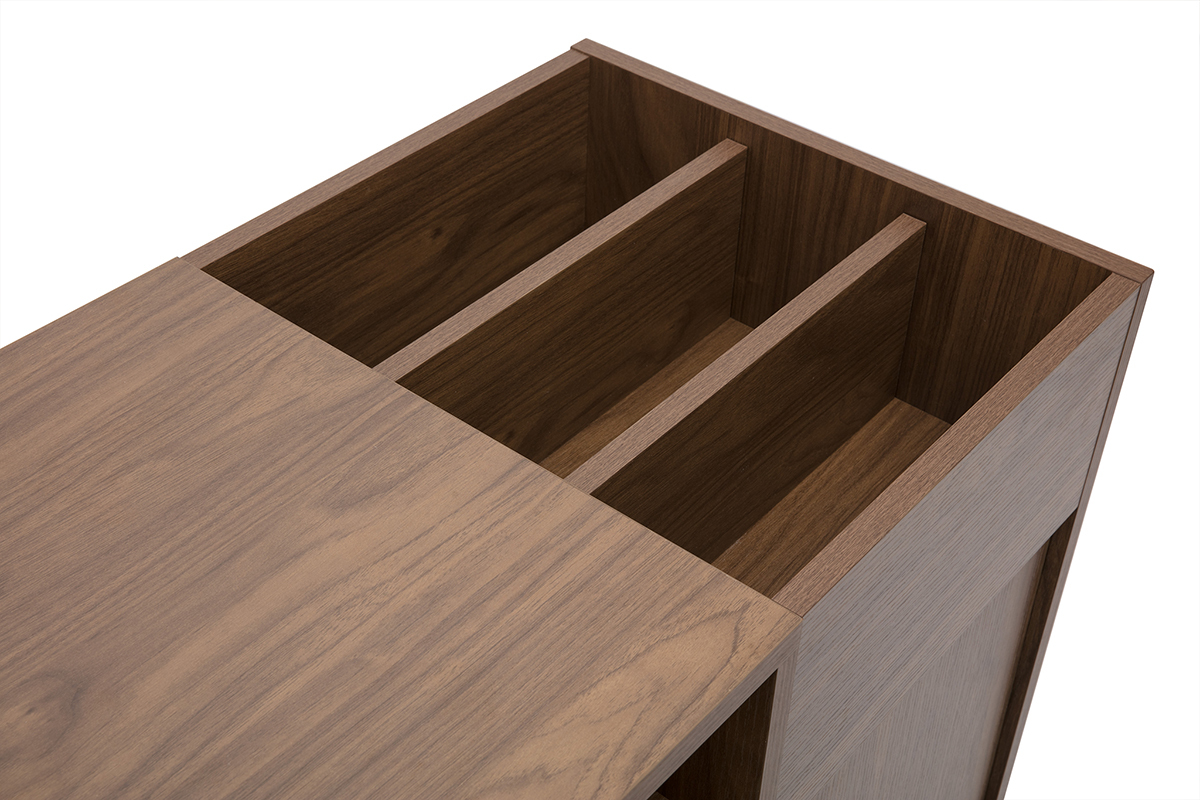 Buffet de rangement vinyles en bois fonc finiton noyer et mtal noir L90 cm KANE