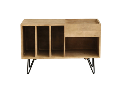 Buffet de rangement vinyles en bois manguier massif et métal L90 cm BOOGIE