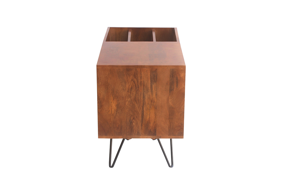 Buffet de rangement vinyles en bois manguier massif teint et mtal L90 cm BOOGIE