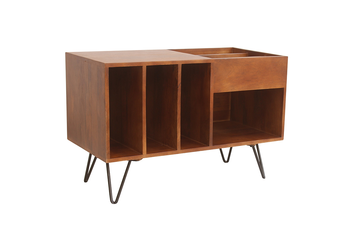 Buffet de rangement vinyles en bois manguier massif teint et mtal L90 cm BOOGIE