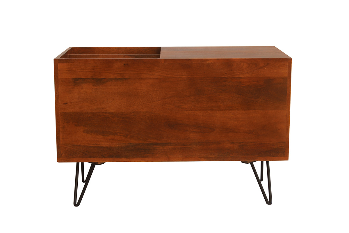 Buffet de rangement vinyles en bois manguier massif teint et mtal L90 cm BOOGIE