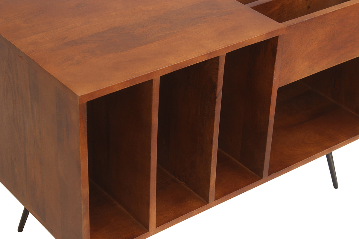 Buffet de rangement vinyles en bois manguier massif teint et mtal L90 cm BOOGIE