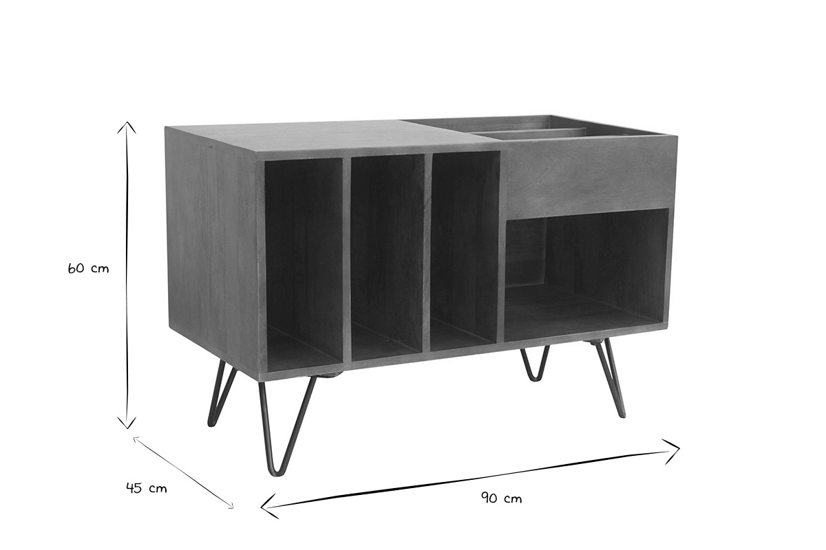 Buffet de rangement vinyles en bois manguier massif teint et mtal L90 cm BOOGIE