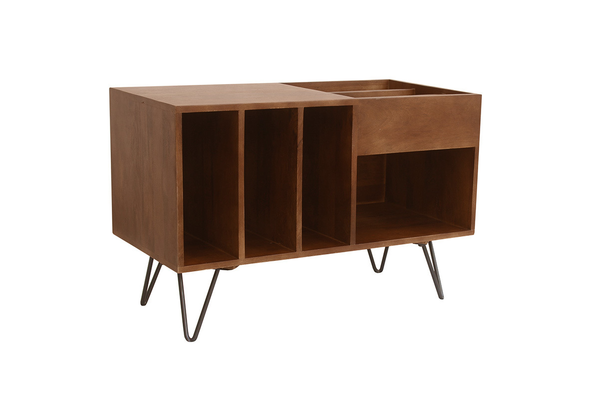 Buffet de rangement vinyles en bois manguier massif teint et mtal L90 cm BOOGIE