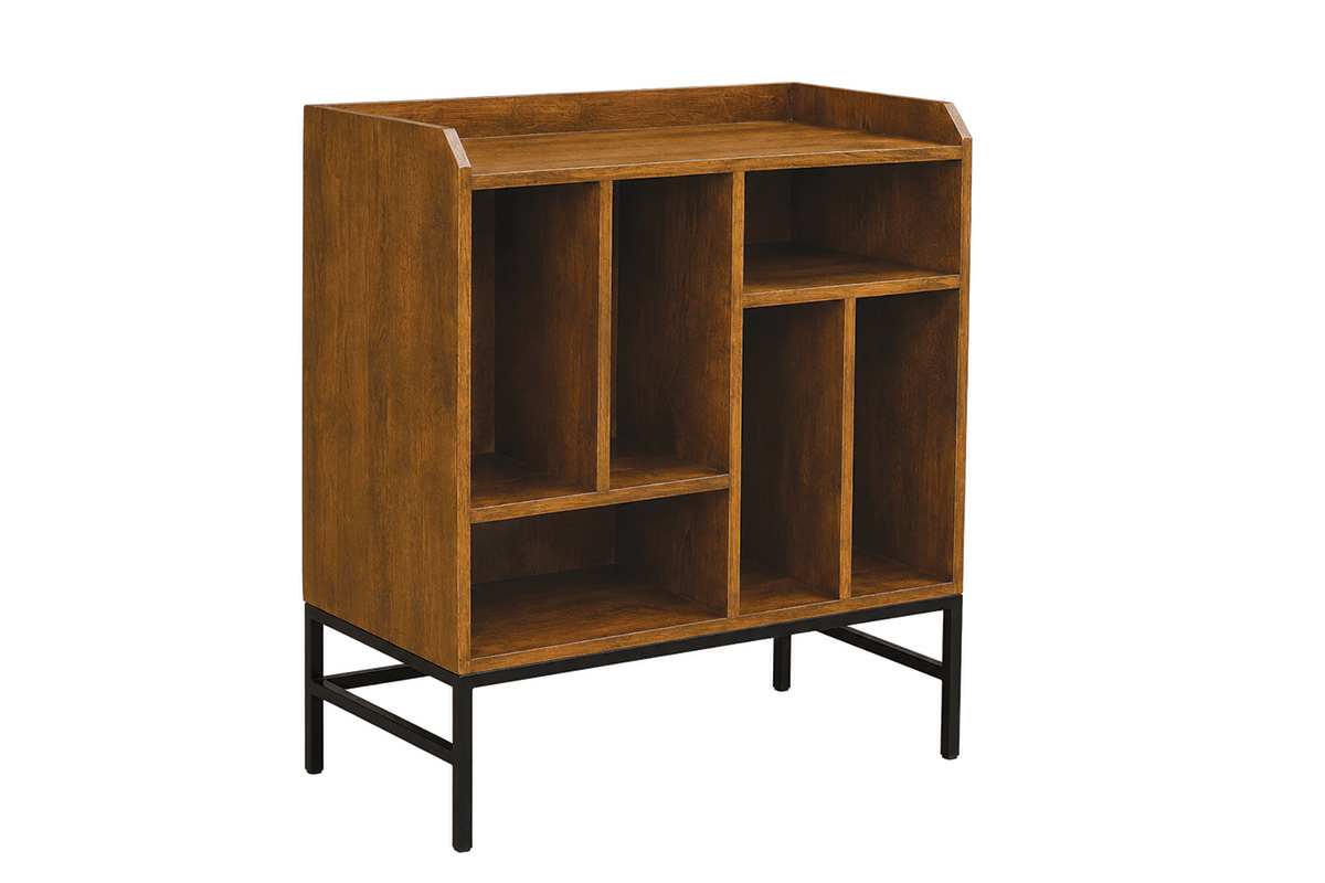 Buffet de rangement vinyles en bois massif et m�tal noir L76 cm BLUES