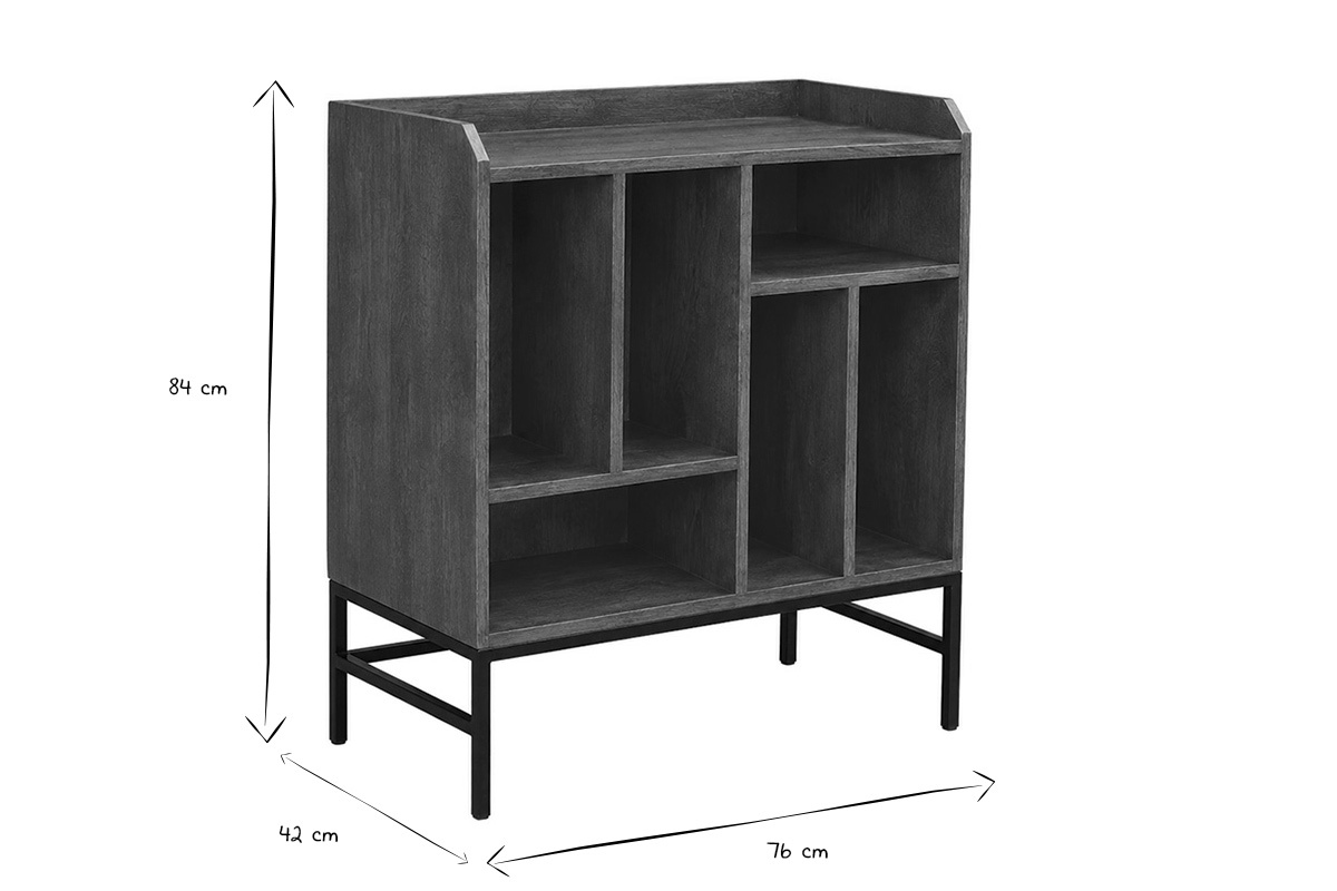 Buffet de rangement vinyles en bois massif et m�tal noir L76 cm BLUES
