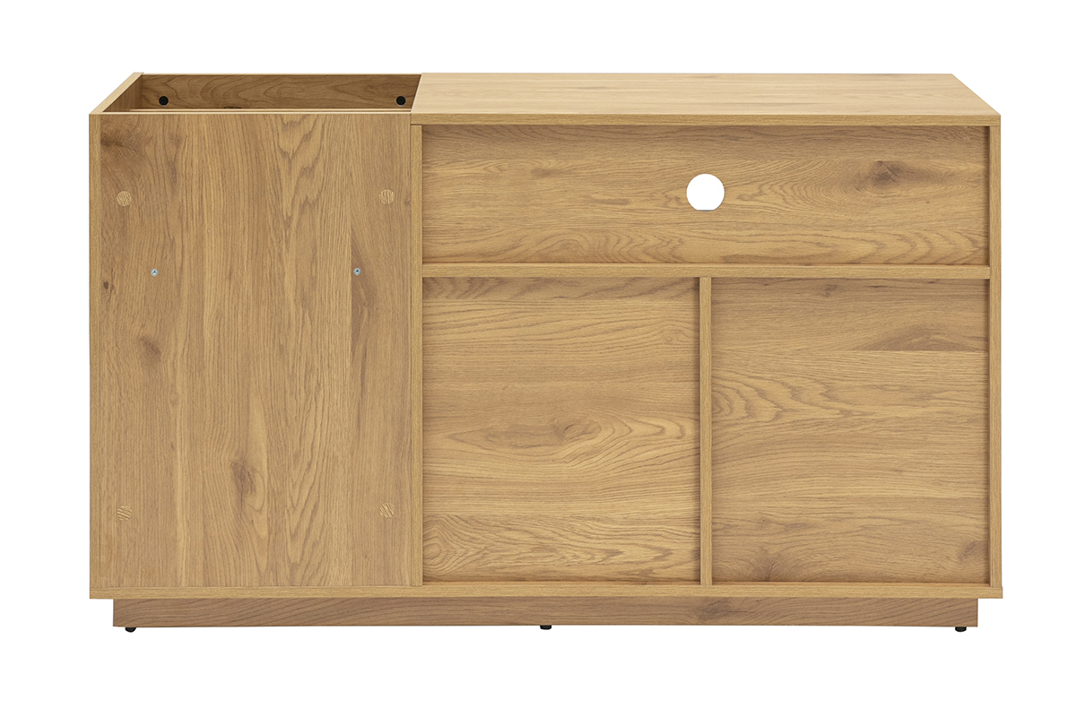 Buffet de rangement vinyles finition bois clair ch�ne et cannage rotin L130 cm ALICANTE