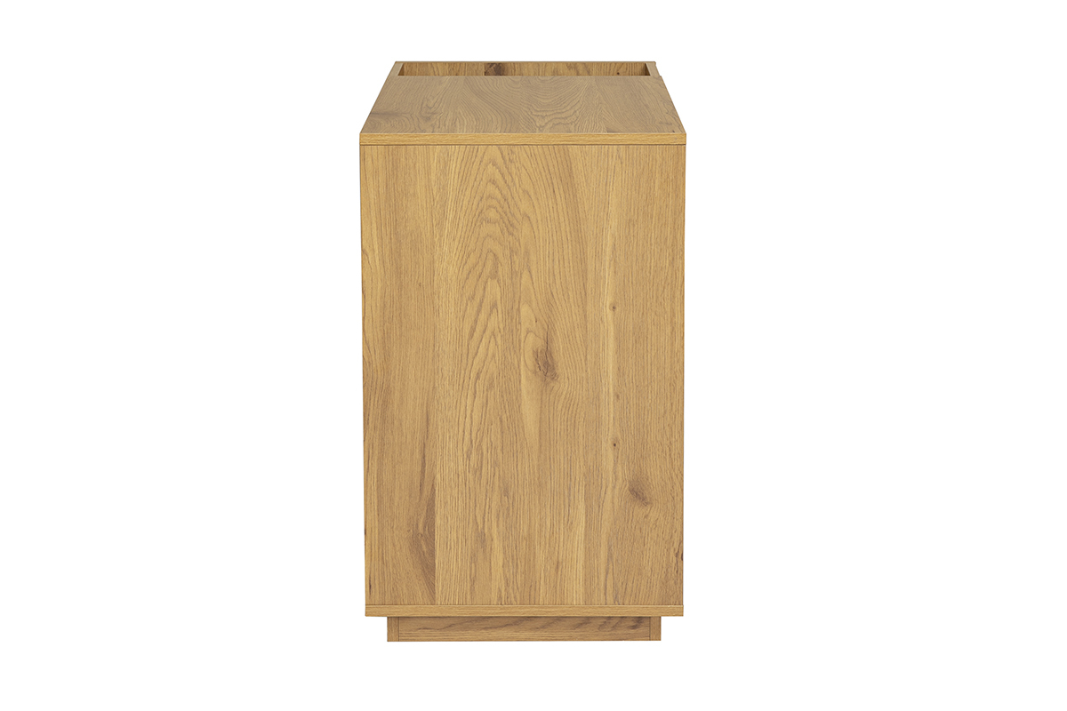 Buffet de rangement vinyles finition bois clair ch�ne et cannage rotin L72 cm ALICANTE