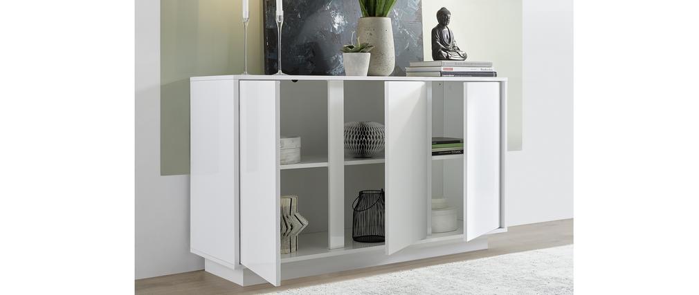 Buffet design 3 portes blanc laqu� brillant L138 cm COMO