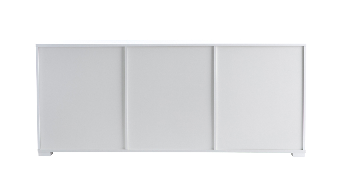 Buffet design blanc laqu brillant 2 portes 3 tiroirs L180 cm TED