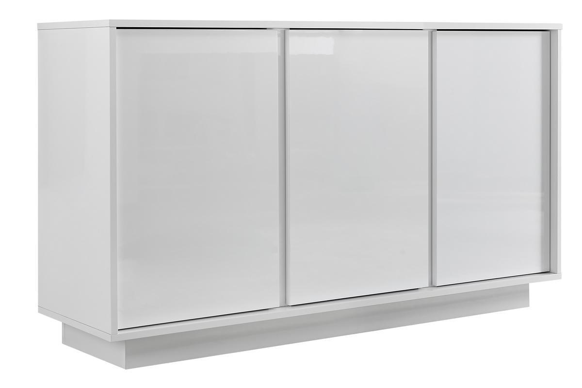 Buffet design blanc laqu brillant 3 portes L138 cm COMO