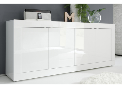 Buffet design blanc laqu&eacute; brillant 4 portes L207 cm LATTE