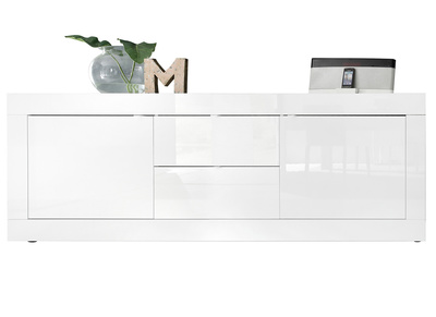 Buffet design blanc laqué brillant avec tiroirs L210 cm LATTE
