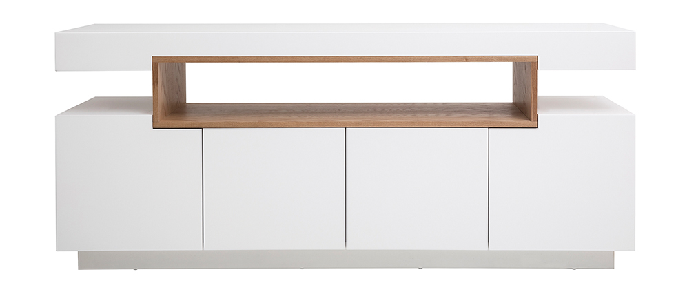 Buffet design blanc mat et niche en bois LIVO