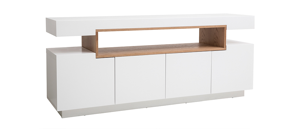 Buffet design blanc mat et niche en bois LIVO