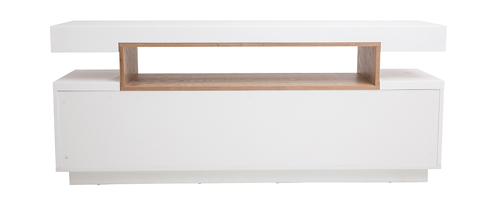 Buffet design blanc mat et niche en bois LIVO
