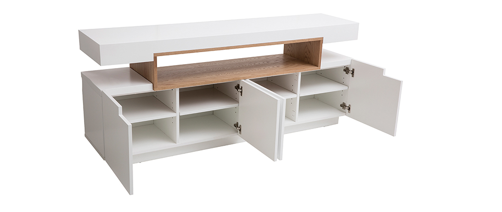 Buffet design blanc mat et niche en bois LIVO