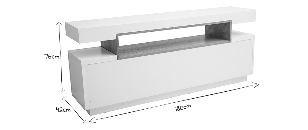 Buffet design blanc mat et niche en bois LIVO