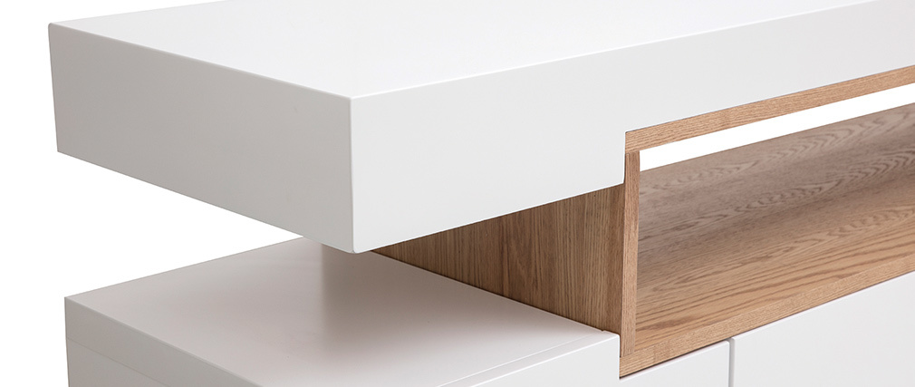Buffet design blanc mat et niche en bois LIVO