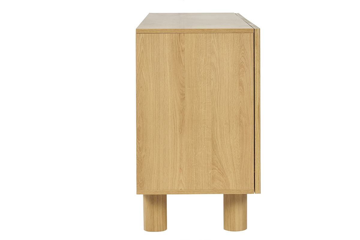 Buffet design en bois clair chêne massif gravé 4 portes L180 cm GOSHI