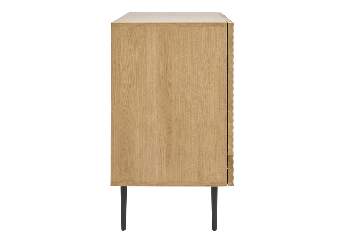 Buffet design en bois clair chne massif grav et mtal noir 3 portes L135 cm ARCHIPEL