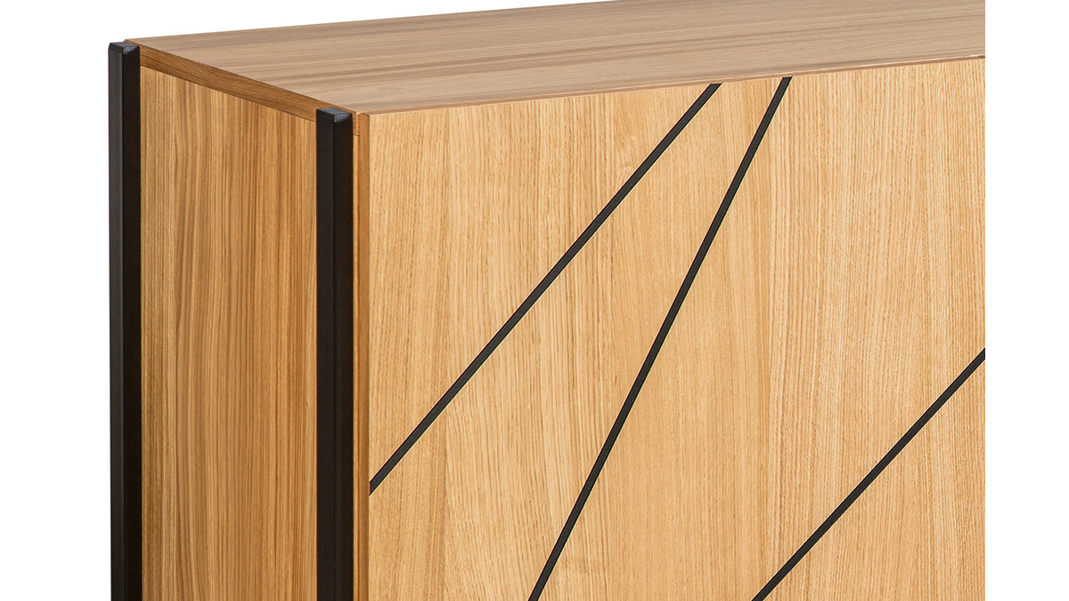 Buffet design en bois clair motif grav et mtal noir 2 portes 1 tiroir L175 cm ICODE