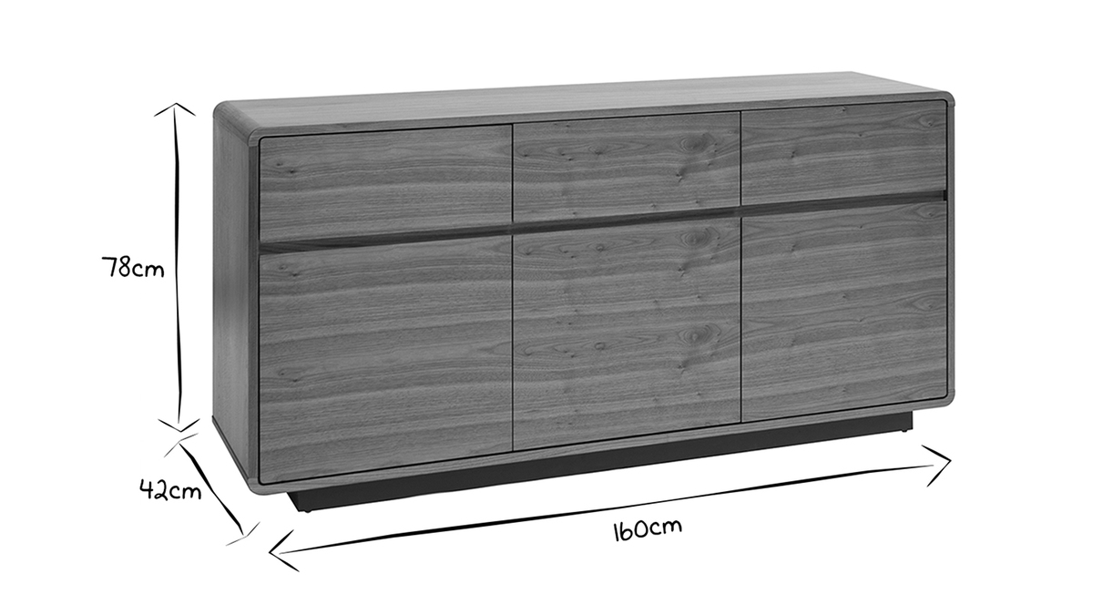 Buffet design en bois fonc noyer 3 portes 3 tiroirs L160 cm JAKO