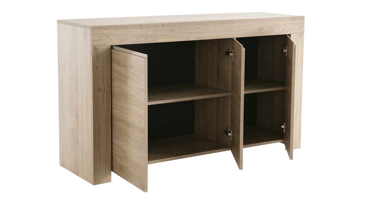 Buffet design finition bois clair chne 3 portes L138 cm TINO