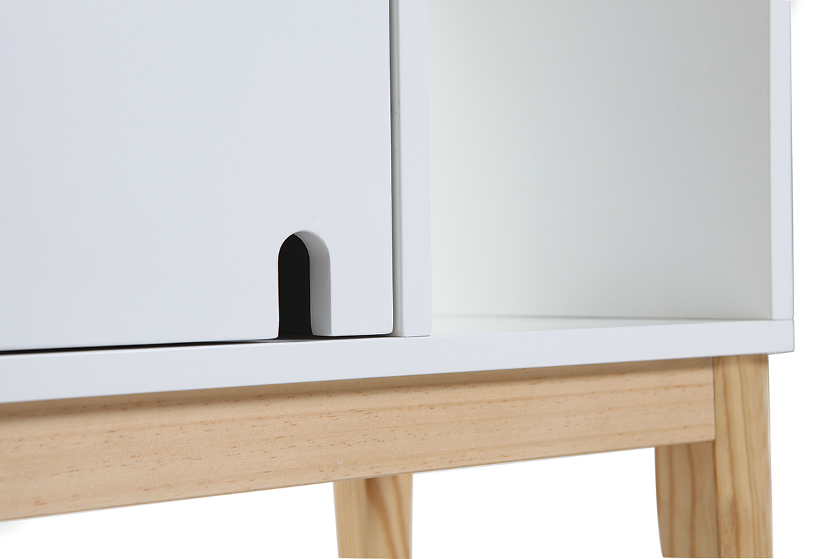 Buffet design laqu� blanc mat et bois SKAL
