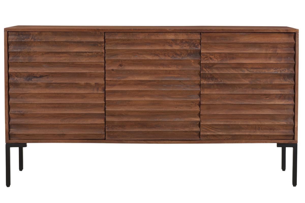Buffet en bois fonc manguier massif et mtal noir 3 portes L140 cm ONDA