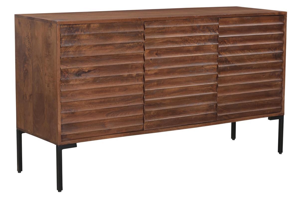 Buffet en bois fonc manguier massif et mtal noir 3 portes L140 cm ONDA