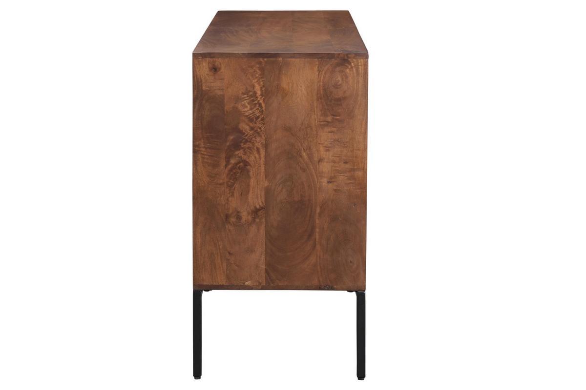 Buffet en bois fonc manguier massif et mtal noir 3 portes L140 cm ONDA