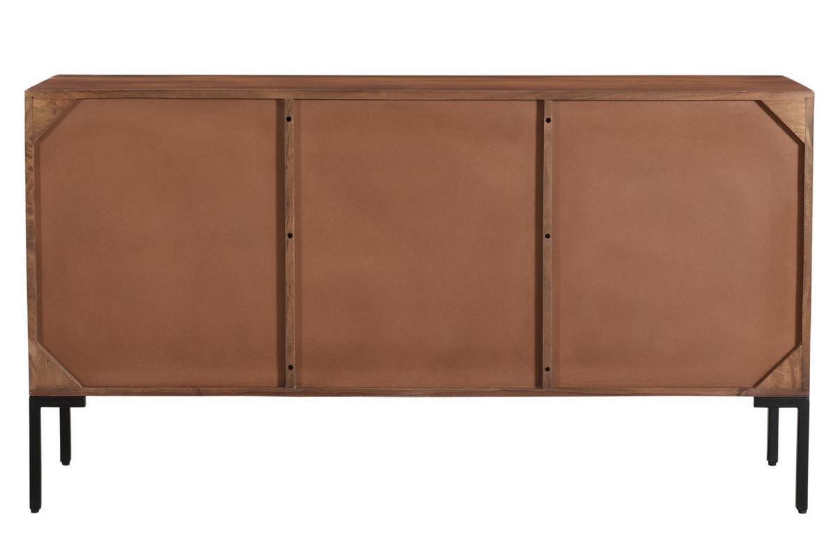 Buffet en bois fonc manguier massif et mtal noir 3 portes L140 cm ONDA